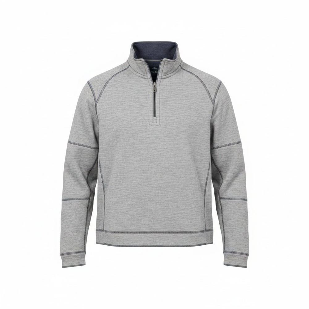 Tommy Bahama Half Zip Pullover Men M Gray Reversible Textured Sweatshirt Comfy